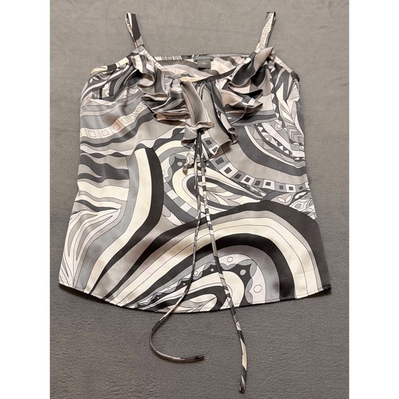 Ann Taylor Tops - Babydoll Silk‎ Blend Abstract Print Ruffle Tie Neck Camisole Y2K Retro Coquette